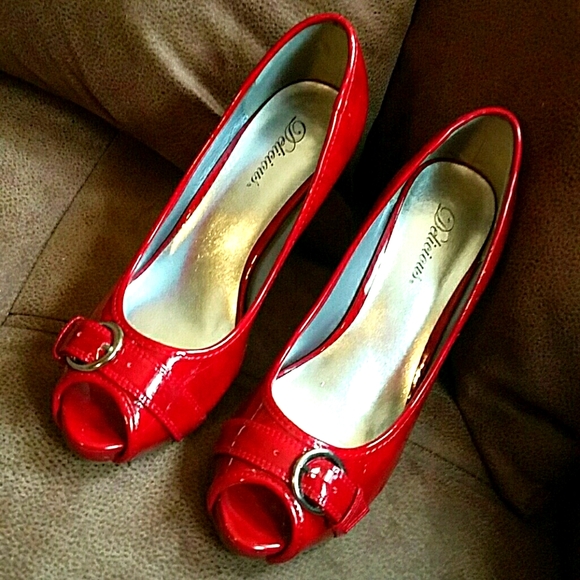 red patent stilettos